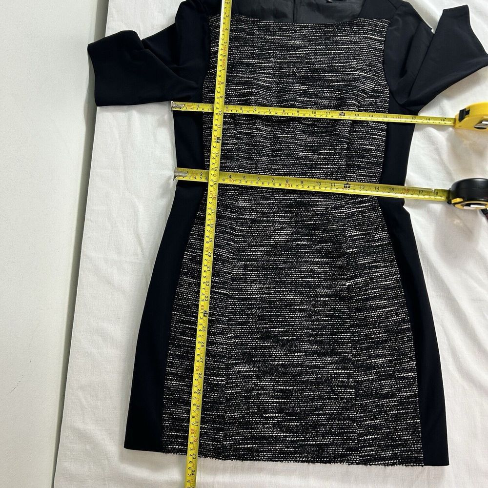 Tibi Womens Black Tweed Sheath Dress Short Sleeve Square Neck Lined Size 8 Fall - Picture 5 of 16